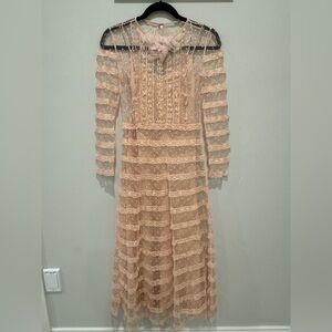 RED Valentino Lace Long Sleeve Dress in Cream